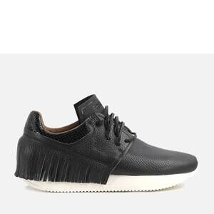 NEW ESSEUTESSE women's fringe leather sneaker in black